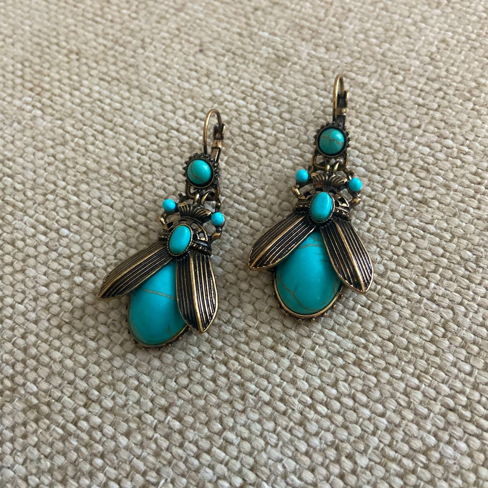 Turquoise Scarab Drop Earrings - Picture 4 of 7